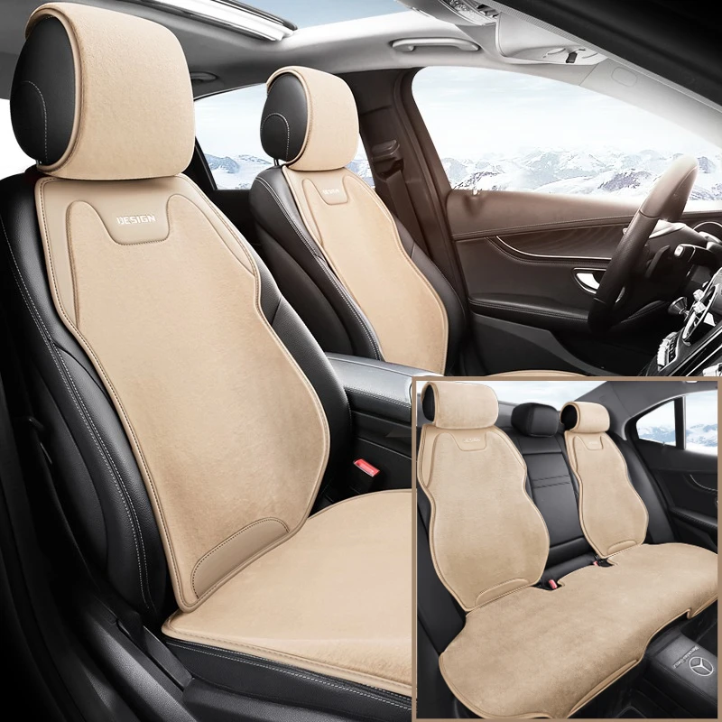 

Winter Luxury Car Seat Covers Thick Plush Fabric Warm Cozy Heat Retention Breathable Perforated Nappa Leather Universal Fit