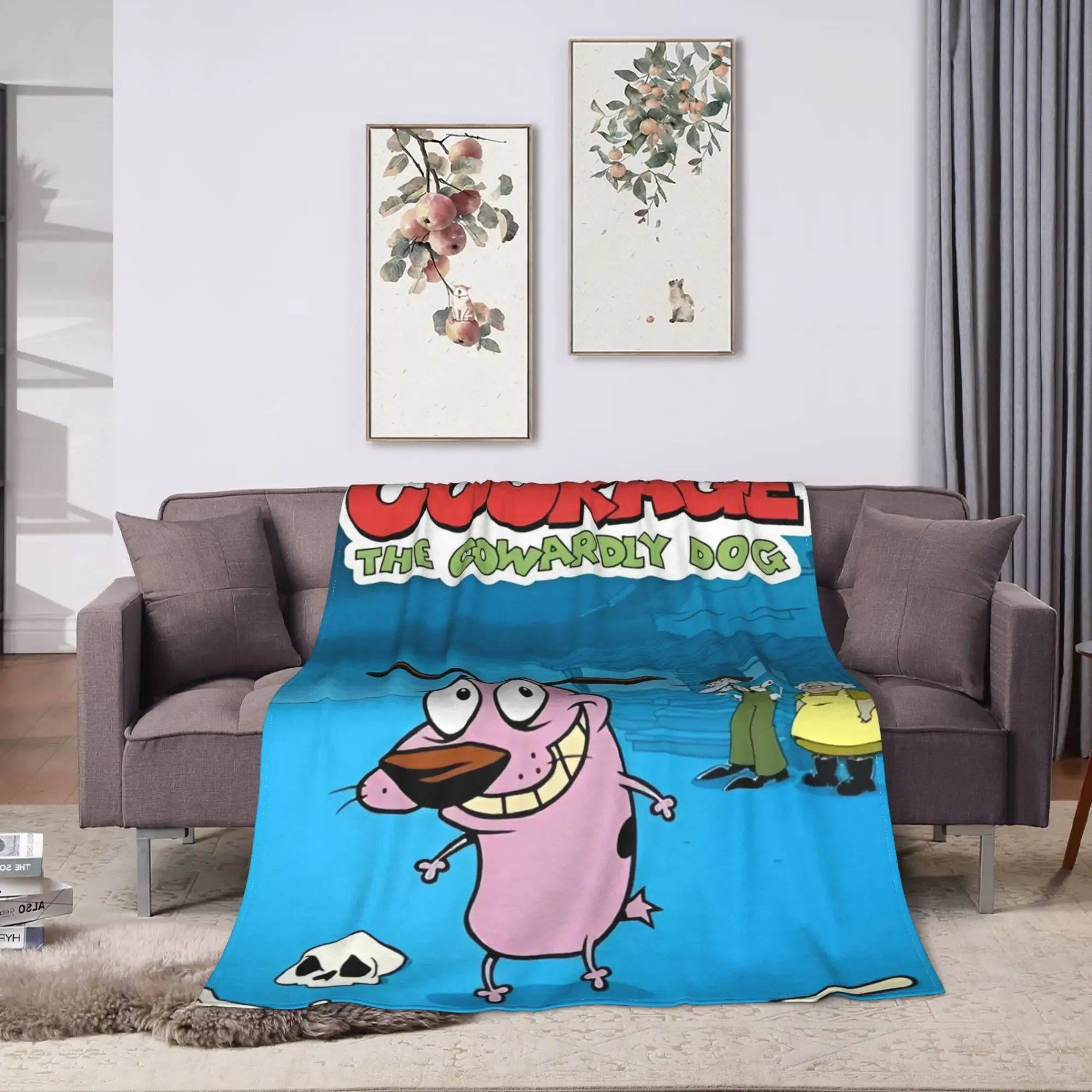 Super Warm Blanket Picnic Courage Cowardlys Dog Throw Blanket  Flannel Bedspread For Outdoor Funny Sofa Bed Cover