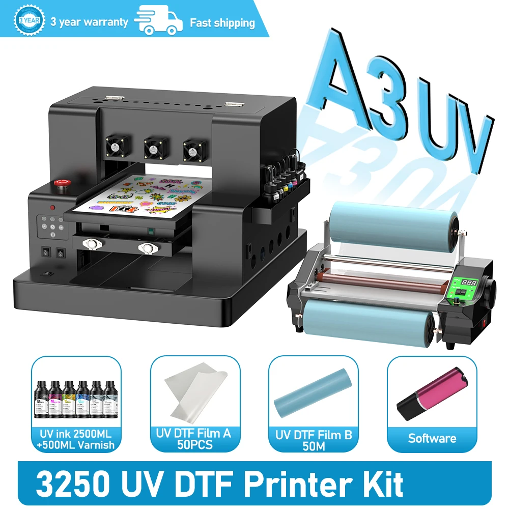 A3 UV Printer L805 UV DTF Printer Flatbed Printer For Stickers Woods Glass Metal Acrylic Multifunction Varnish Printing Machine