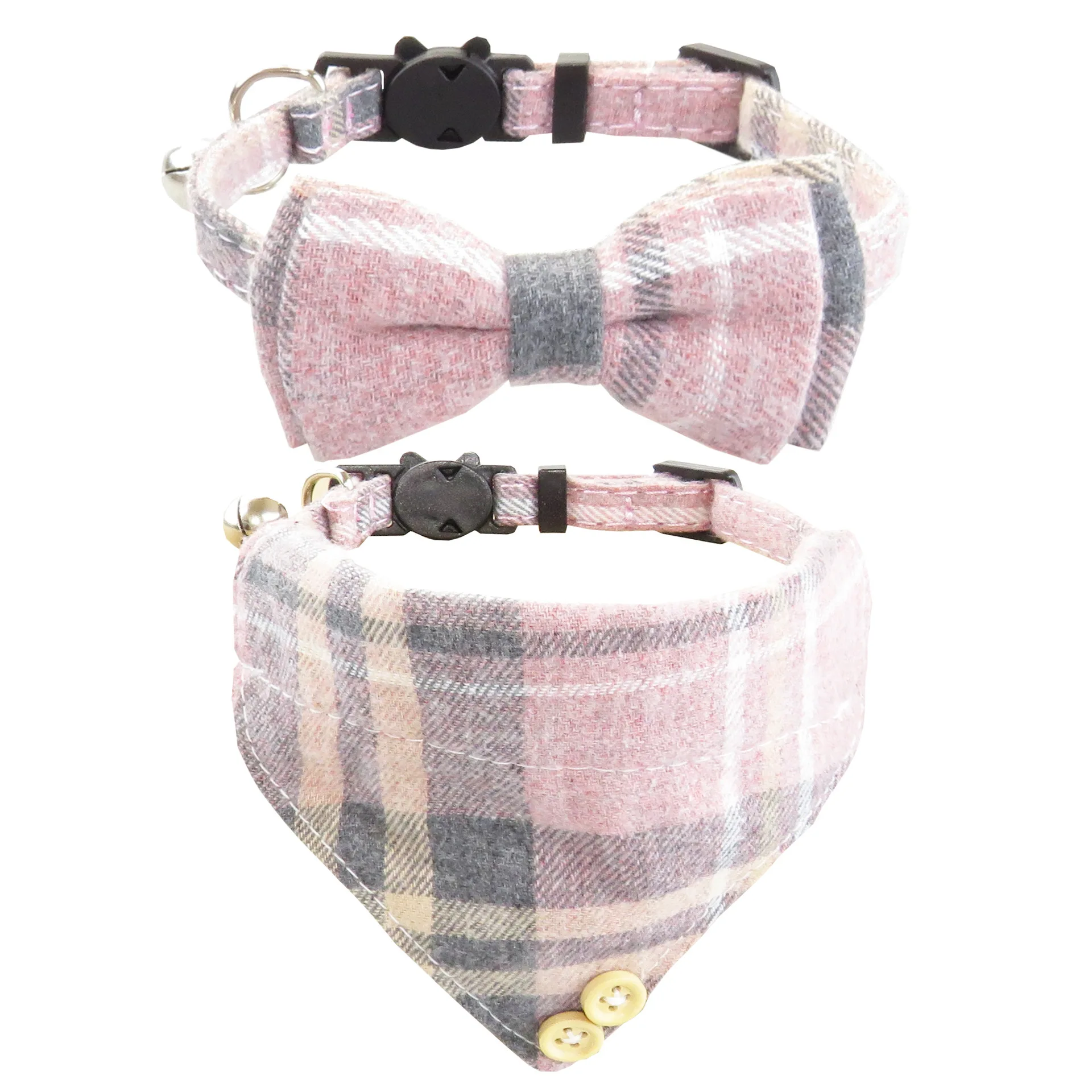 Bow Tie Cat Collar Bandana Breakaway Pet Collar Bandana with Classic Plaid Adjustable Cat Collar with Scarf and Bowtie Necklace