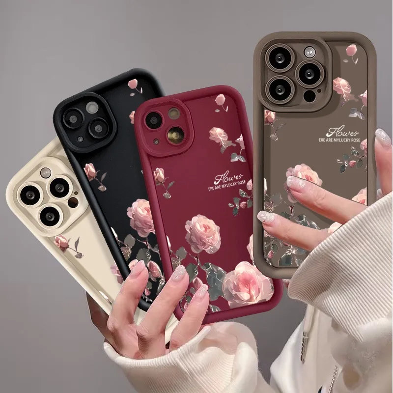 Rosa flores caso de telefone para oppo a3 a5 pro a5x a9 a5 a31 a38 a18 a54 a60 a16 a16s a35 a36 a57 a17 a58 a78 a98 embalagem capa macia
