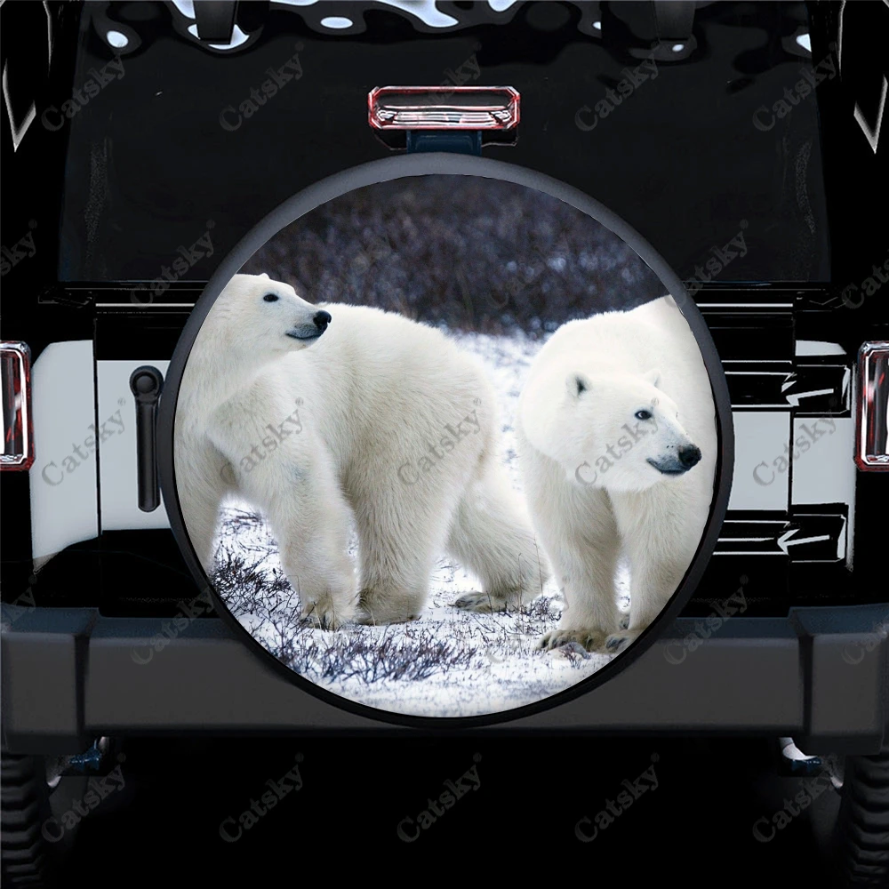 Custom Cute White Polar Bear Car Spare Tire Cover Waterproof Tire Wheel Decoration Protect for Truck SUV Camper Trailer 14-17in