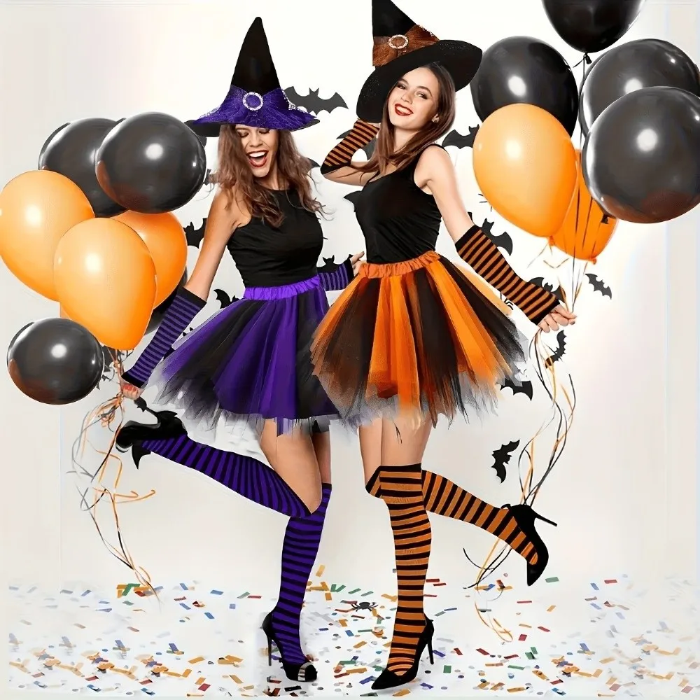 Striped Socks Witch Tutu Skirt Set Fancy Dress Party Halloween Witch Costume Outfit Wizard Cosplay Set Halloween Party