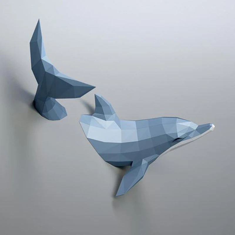 Creative Dolphin Marine Animal DIY Paper Model Wall Decoration Geometry Papercraft 3D Model Hand Made Puzzle Toys