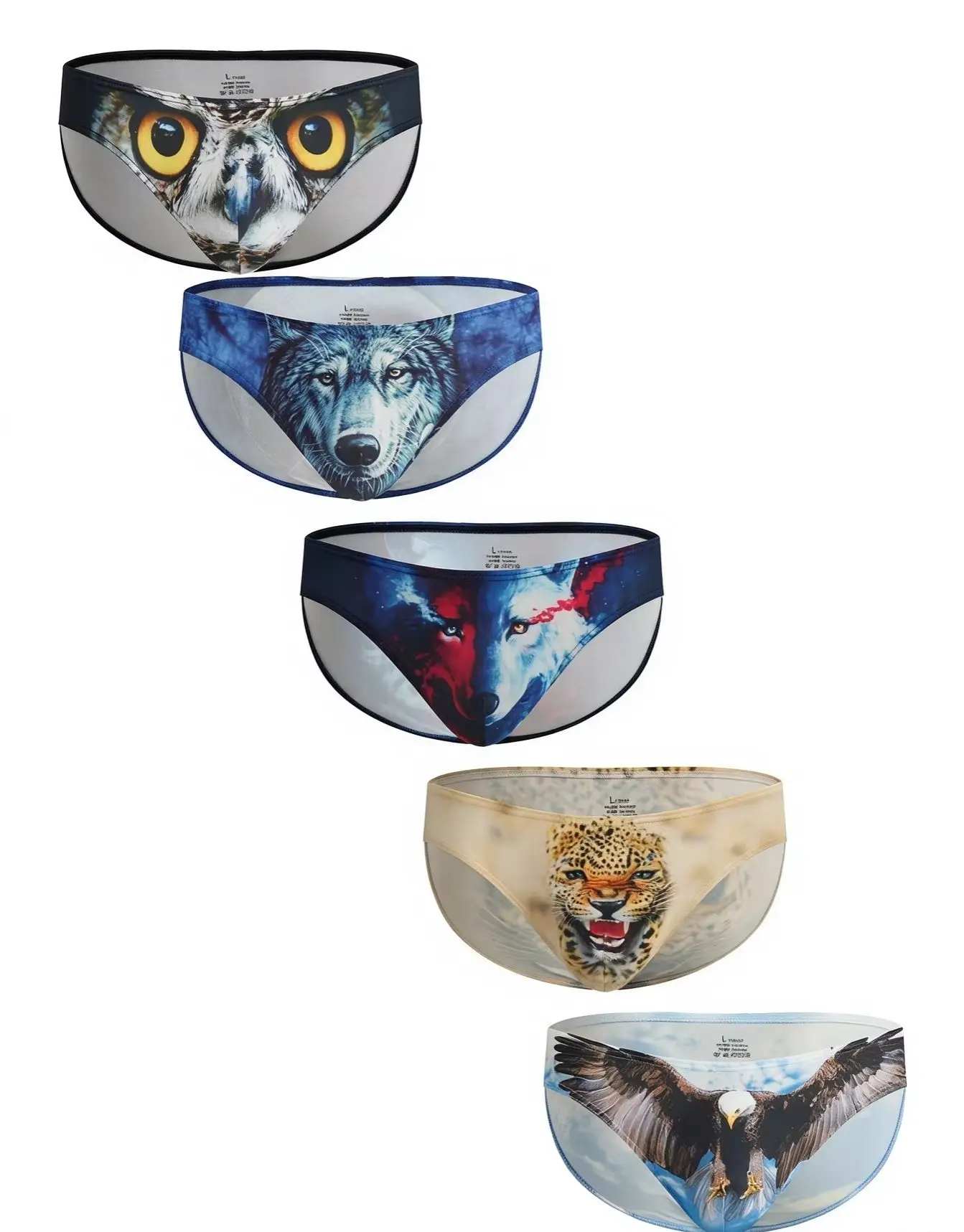 Men's 2pcAnimal Cartoon Digital Print Underwear plus Size Youth Breathable Elastic Soft Skin-Friendly Fashionable Student Briefs