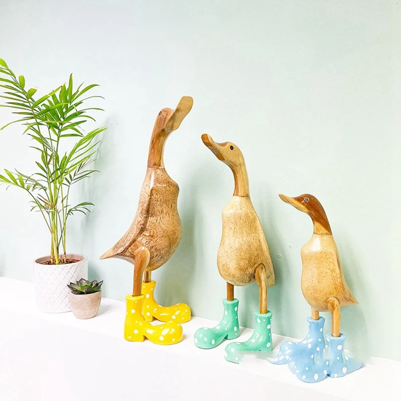 Resin Duck Statue Garden Sculpture Cute Cartoon Ducks Wearing Spotted Wellies Boot Good Luck Figurine Easy Install Blue-L