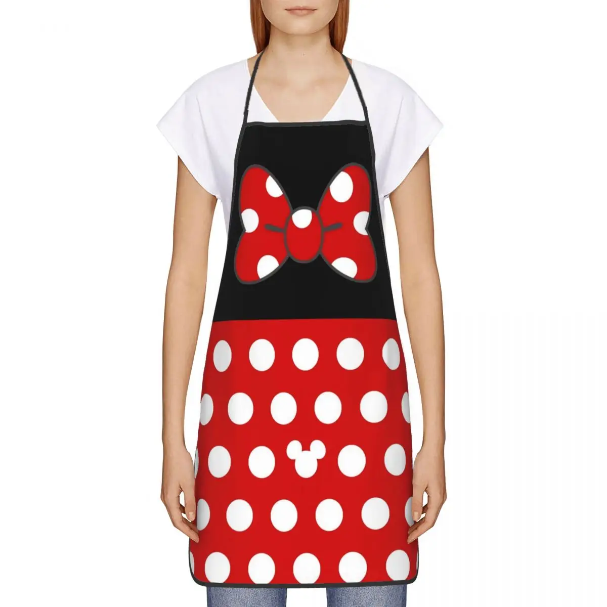 Custom Minnie Mouse Polkadot Apron Women Men Unisex Bib Cartoon Anime Kitchen Cooking Tablier Cuisine Chef Baking