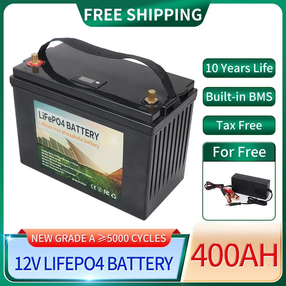 12V 500AH 400AH 300Ah 200Ah 100Ah LiFePO4 Battery Bulit-in BMS Lithium Iron Phosphate Rechargeable Cells For Solar Boat Motor