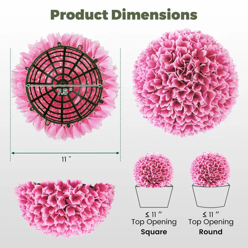 2 Pack 11 Inch Pink Artificial Boxwood Balls, Faux Plant Decorative Spheres For Home Garden Wedding Party Table Centerpiece Decoration