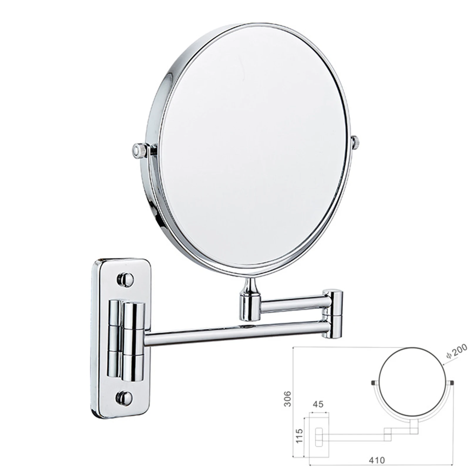 กระจกห้องน้ำแบบติดผนัง 8 นิ้ว ขยาย 5 เท่า/10 เท่า กระจกแต่งหน้าสองด้าน หมุนได้ 360 องศา ขยายได้