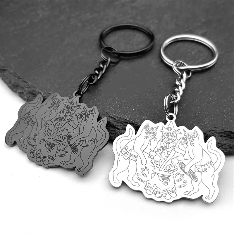 

Cute Cooking Cat Pendant Keyring For Women Men Stainless Steel Silver Black Color Bag Charm Animal Keychain Jewelry Gifts