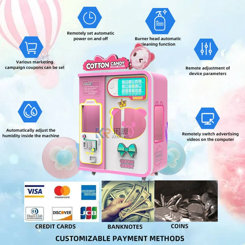 Low Cost Unmanned Operation Quick Production Long Range Control Movable Modern Vending Making Candy Floss Machine
