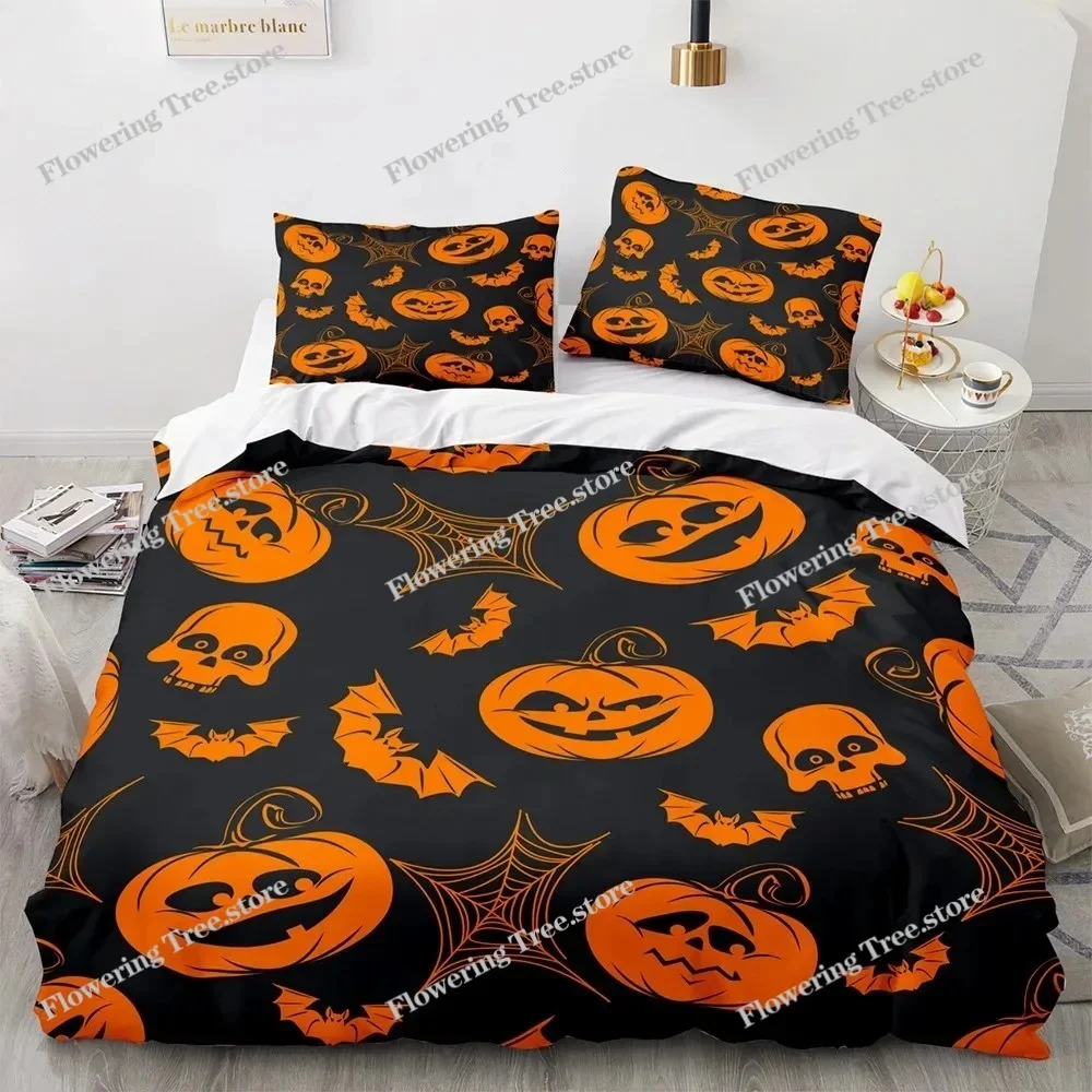 Halloween Duvet Cover Pumpkin Lantern Cartoon King Queen Twin Size Polyester Bedding Set for Kids Boys Girls Teens Bedroom Decor