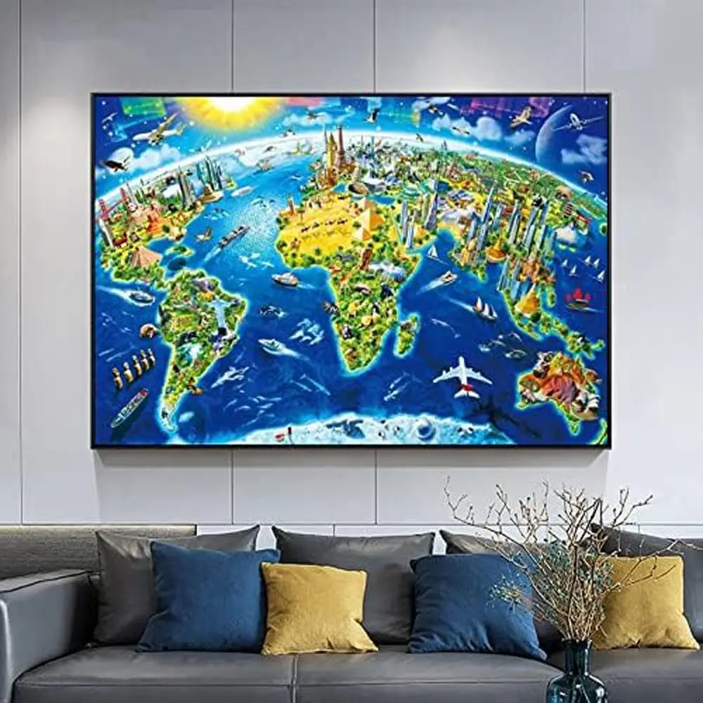 Jigsaw Puzzles for Adults 150/300/500/1000 Pieces World Landmarks for Kids Educational Game Challenge Toy World Map Puzzles