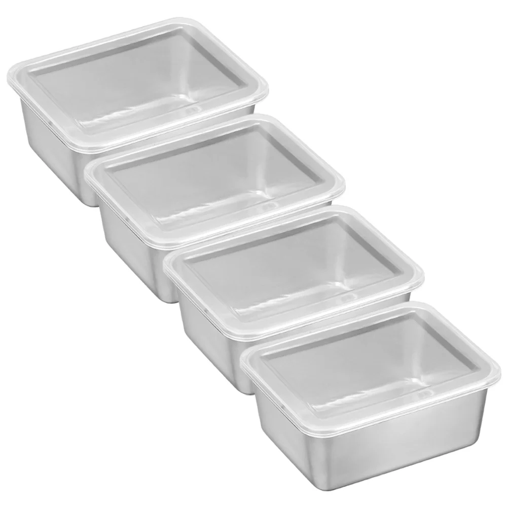 

4 Pcs Food Box Crisper Child Square Container Fresh Keeping Stainless Steel Refrigerator