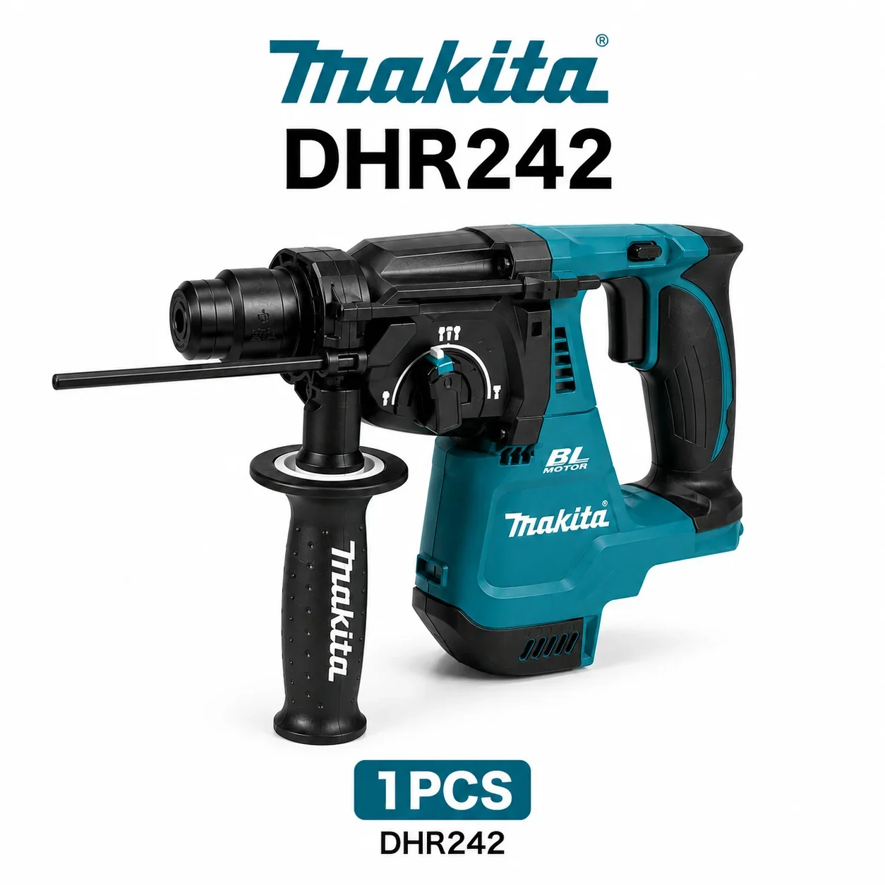 Original Makita DHR242 Akku-Bohrhammer, 18V bürstenloser Motor, inklusive originaler 6,0Ah BL1860B Batterie & Ladegerät, 24mm SDS-Plus, 3-Modus-Betonbohrer, schneller EU-Versand