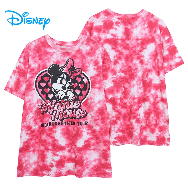 

Футболка Disney Minnie Mouse Tie Dye с круглым вырезом, женская футболка с коротким рукавом и рисунком, женская повседневная свободная футболка, топ, летняя уличная одежда Femme