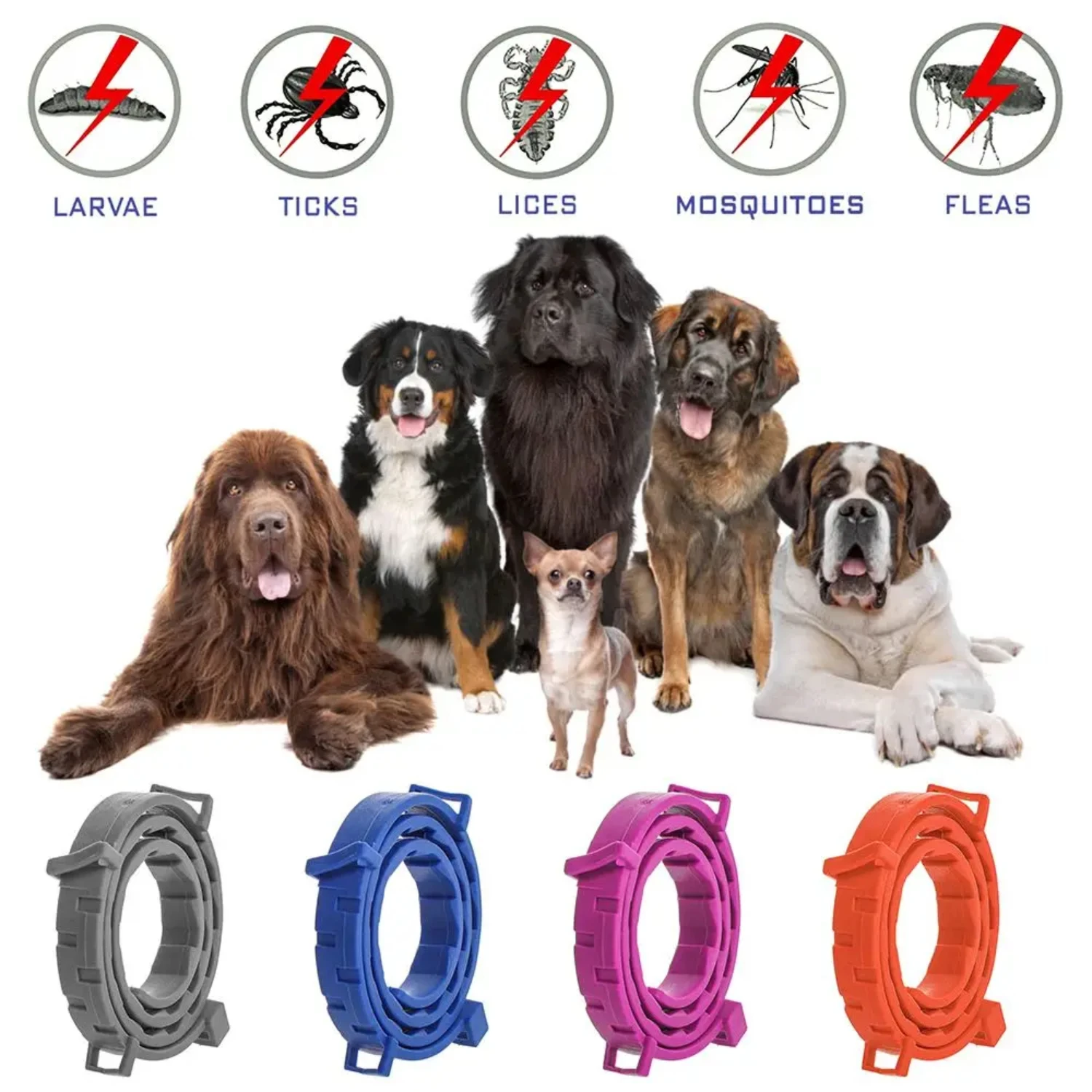 Flea and Tick Collar  Dogs Cats 8 Month Prevention Adjustable Flea and Tick Protection Collar Repels Mosquitoes Pet Collar