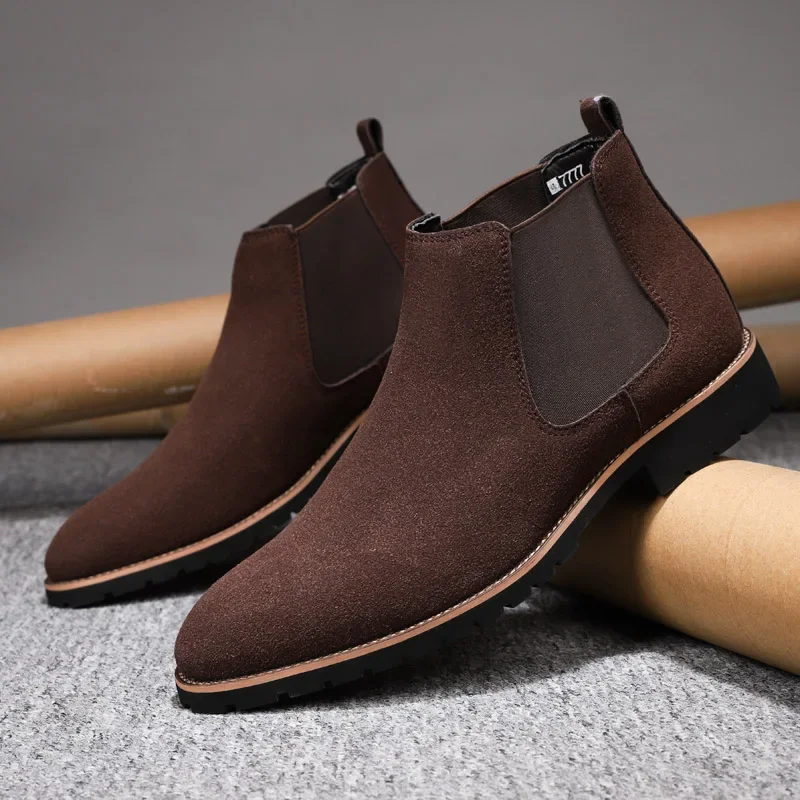 New Luxury Brand Versatile Chelsea Men Boots Genuine Leather Ankle Round Toe Business Men Classic Retro Anti-slip Wearable Boots