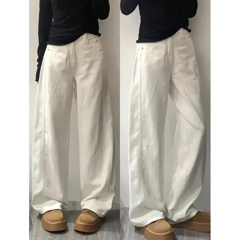 Jean femme grande taille pantalon couteau incurvé jambe large Denim printemps automne bouton décoration pantalon décontracté pour dames grande taille