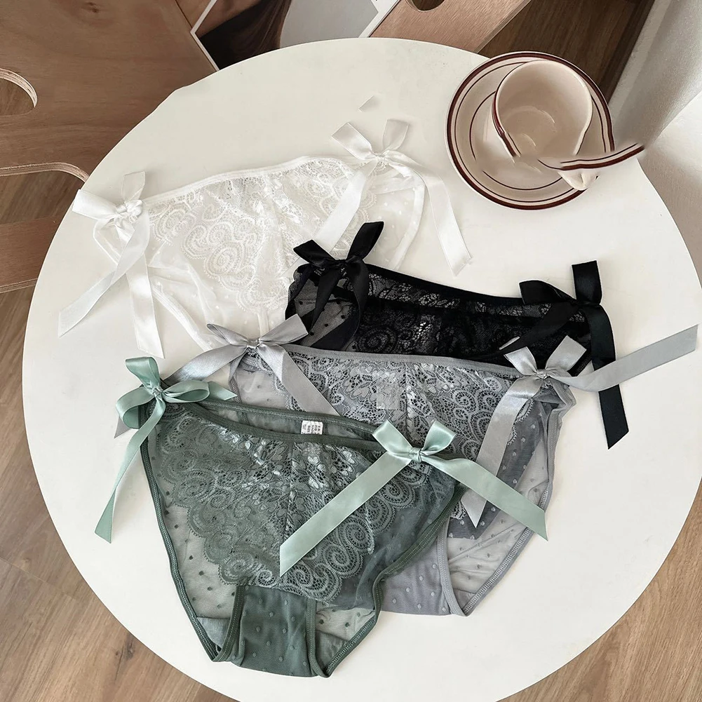 

Bow Lace Women's Underwear Sexy Low Waist Seamless Sheer Lingeries Sexy Hot Breathable See ThroughTriangle Pants Women's Panties