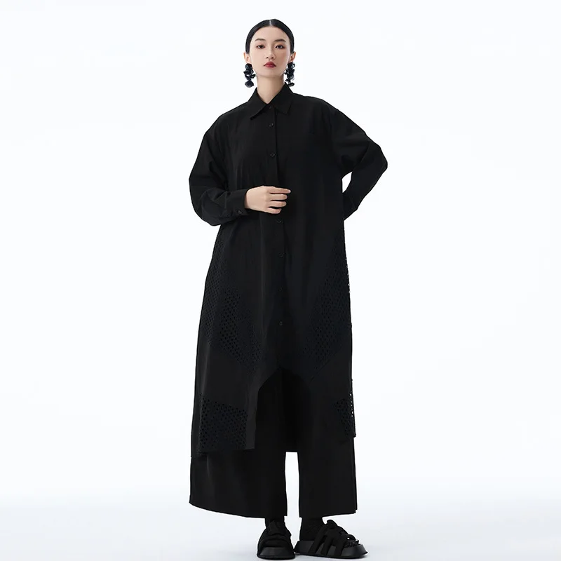 SuperAen – robe chemise à manches longues, Style japonais, Vintage, ajouré, Design épissé, nouvelle collection printemps et automne 2025, robes longues amples