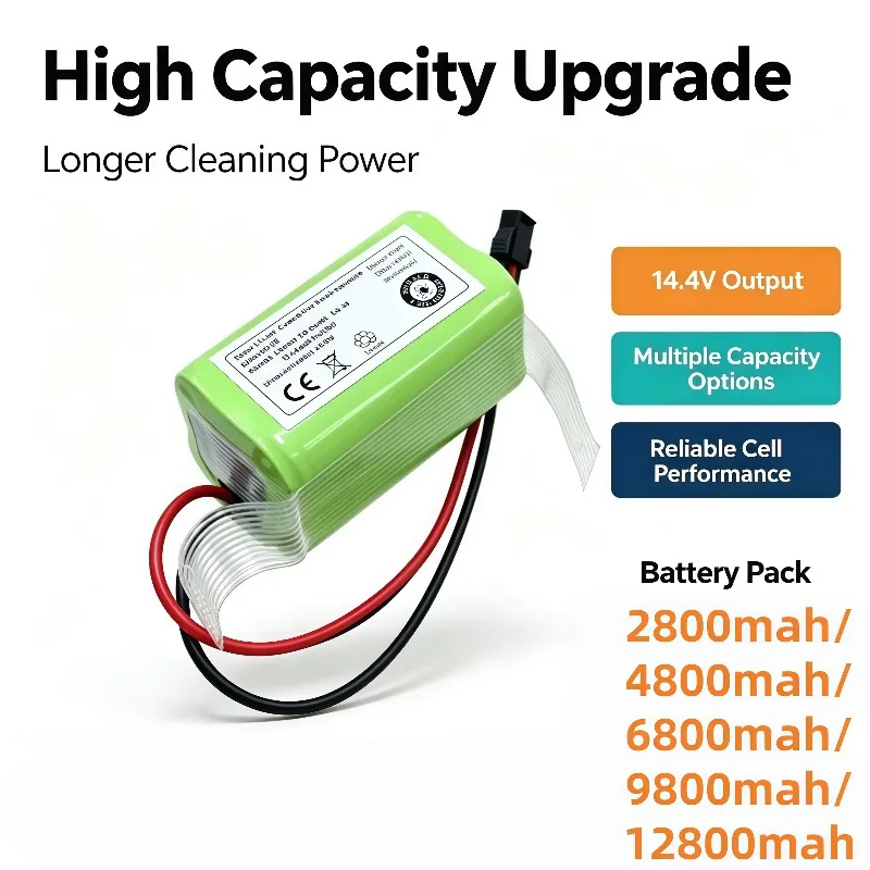 2800 to 12800mAh 14.4V 4S1P Li-ion Replacement Battery, Suitable for Conga 990 1090, Ecovacs N79S, Eufy Robovac 11S