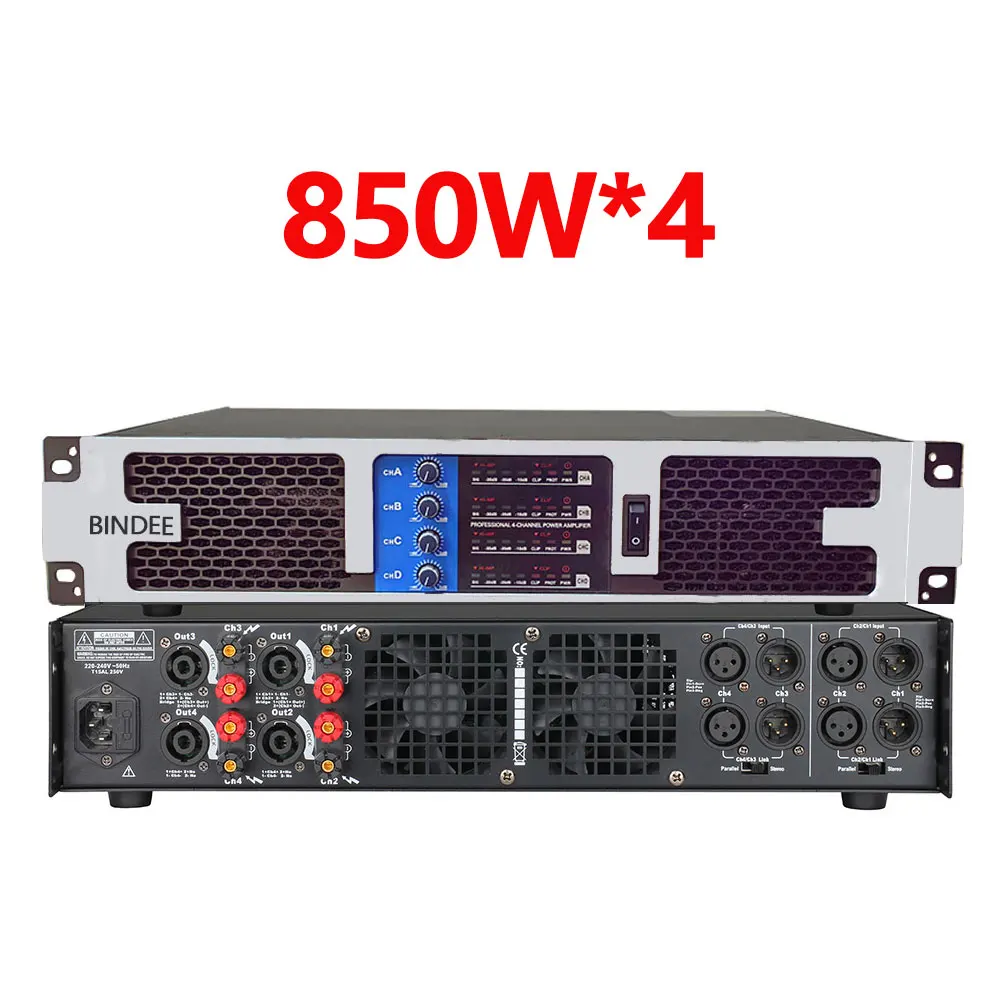 850W 2/4 channel power amplifier for party music background system outdoor performance stage KTV church professional high power