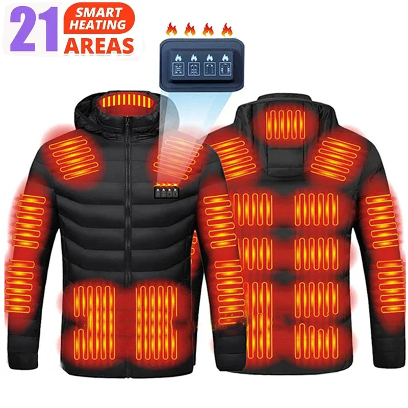 

Men 21 Areas Heated Jacket USB Winter Outdoor Electric Heating Jackets Warm Sprots Thermal Coat Clothing Heatable Cotton Jacket