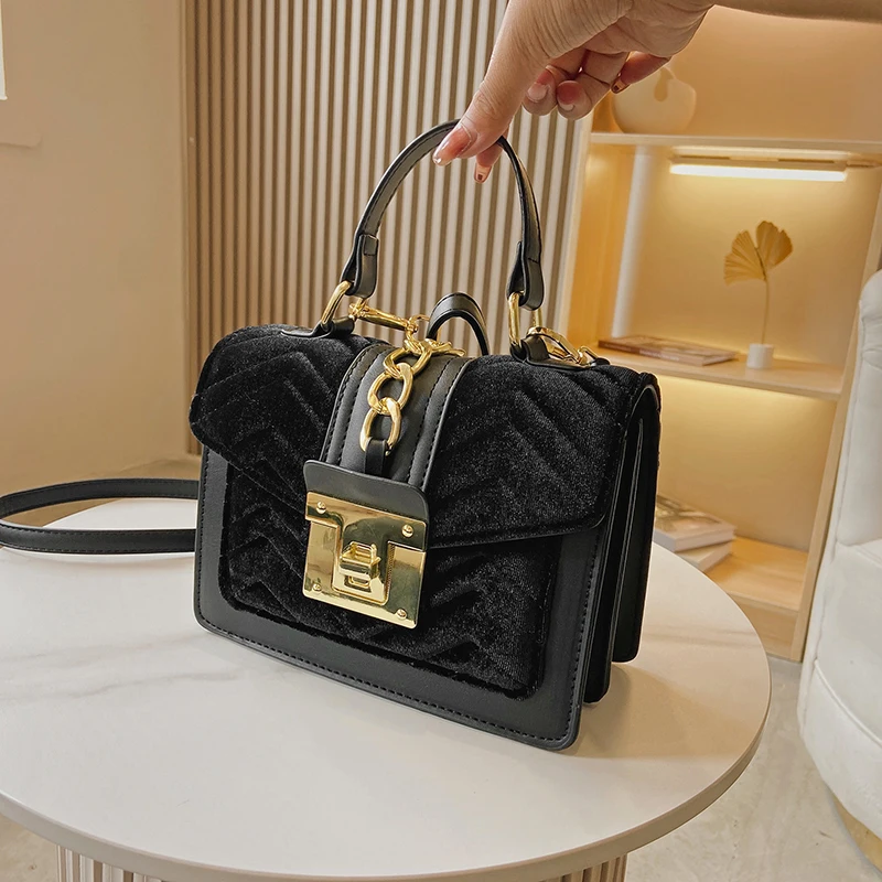 High-grade leather suede underarm bag ladies solid color chain shoulder bag handbag messenger bag dinner bag small square bag