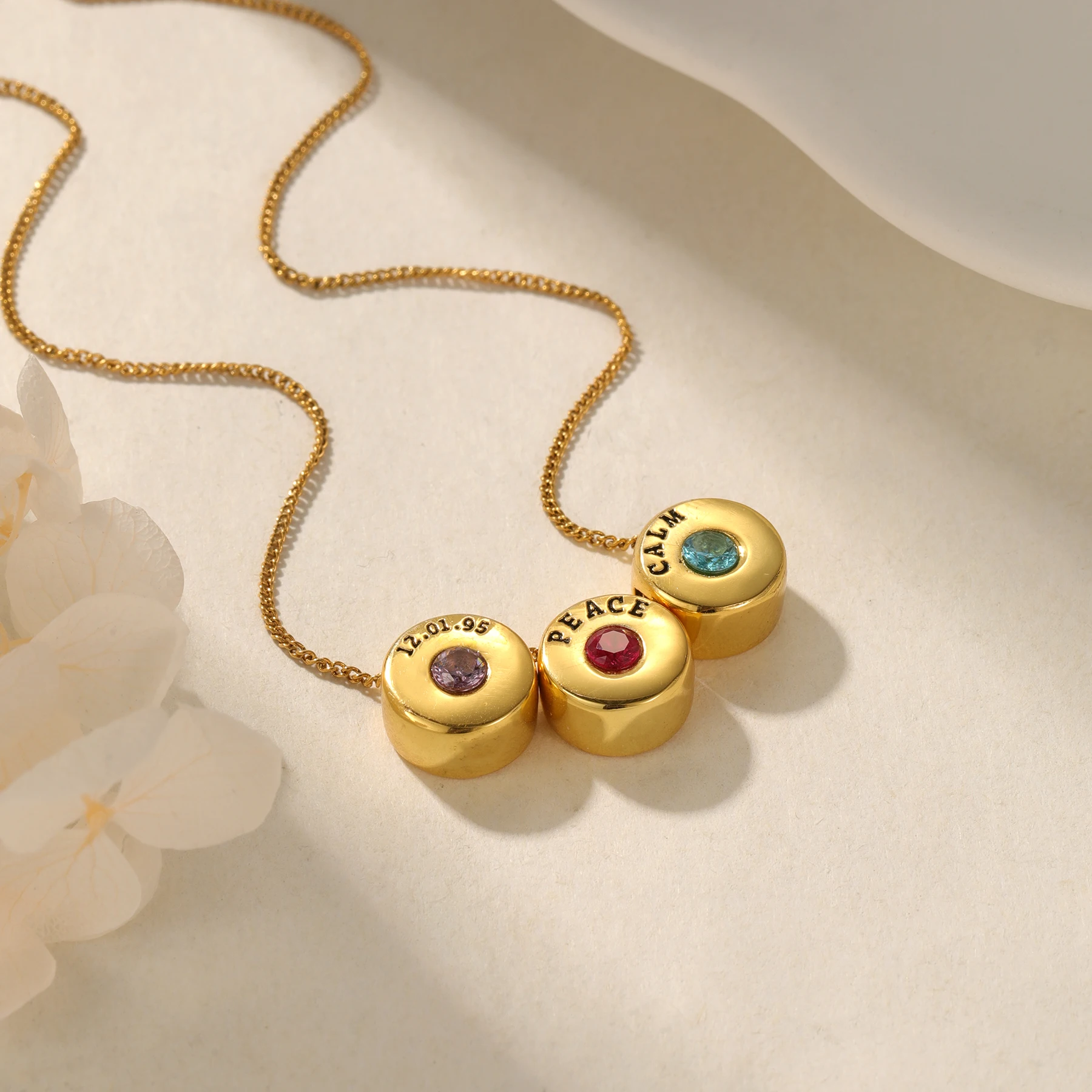 

Custom Engraved Bead Necklace with Names & Birthstones Necklace with Engraved Names in 18K Gold Plating Luxury Gift for Her