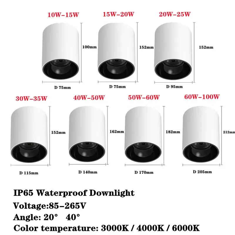 IP65 wodoodporny reflektor punktowy 15W 18W 20W 25W 30W LED nadaje się do prysznica/łazienki/kuchni/nieoświetlonego korytarza/balkonu