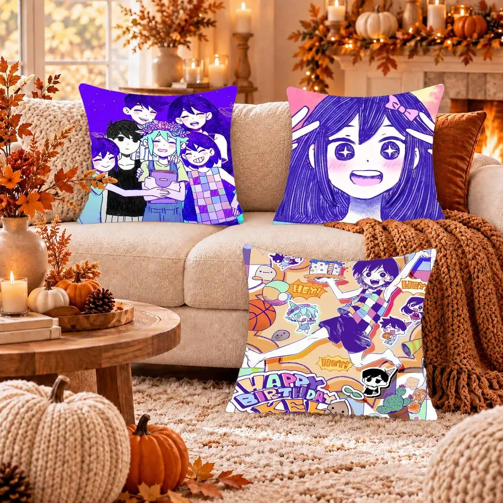 Game O-Omori Aubrey Basil Cushion Cover Soft Plush Cushion Case Throw Pillowcase Cozy Home Sofa Bed Living Room Decor