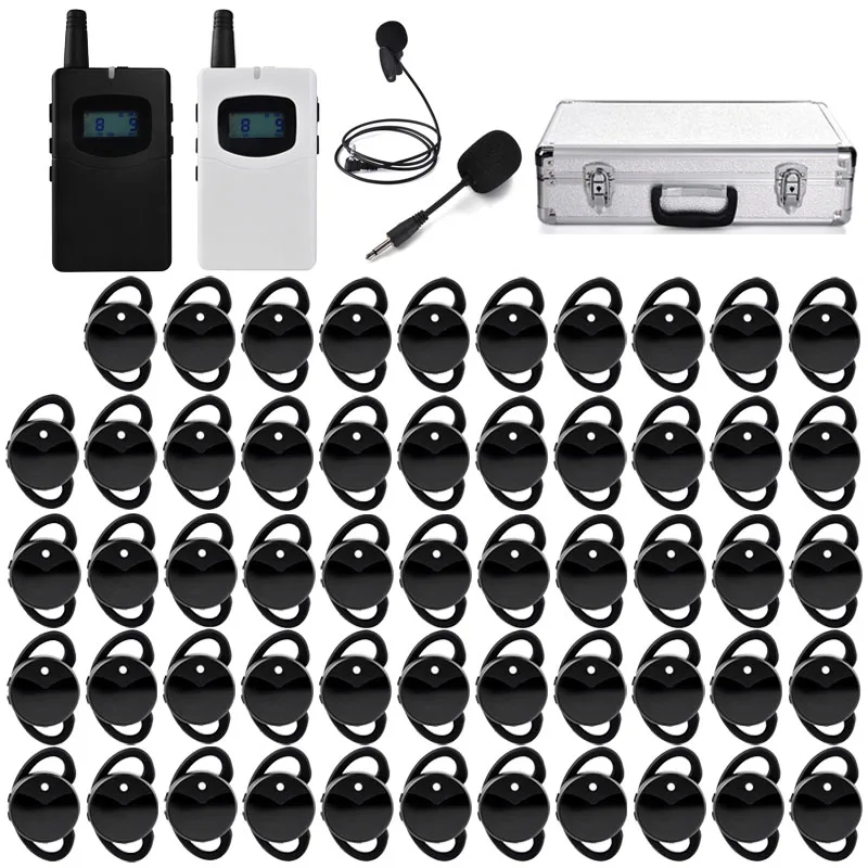 Wireless Whisper Tour Guide System 2 Transmitters 54 Receivers 1 Charging Case Simultaneous Interpretation Tourism Visit Church