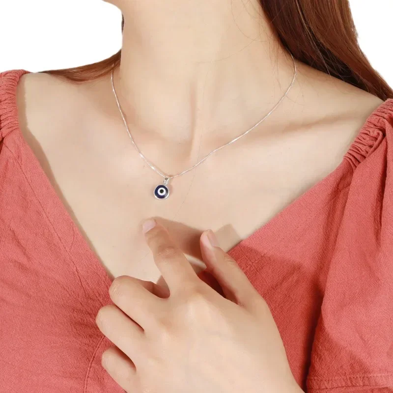 Minimalist Turkish Lucky Evil Eye Pendant Necklace For Women Thin Chain Mini Blue Eye Clavicle Chain Female Simple Jewelry Gifts