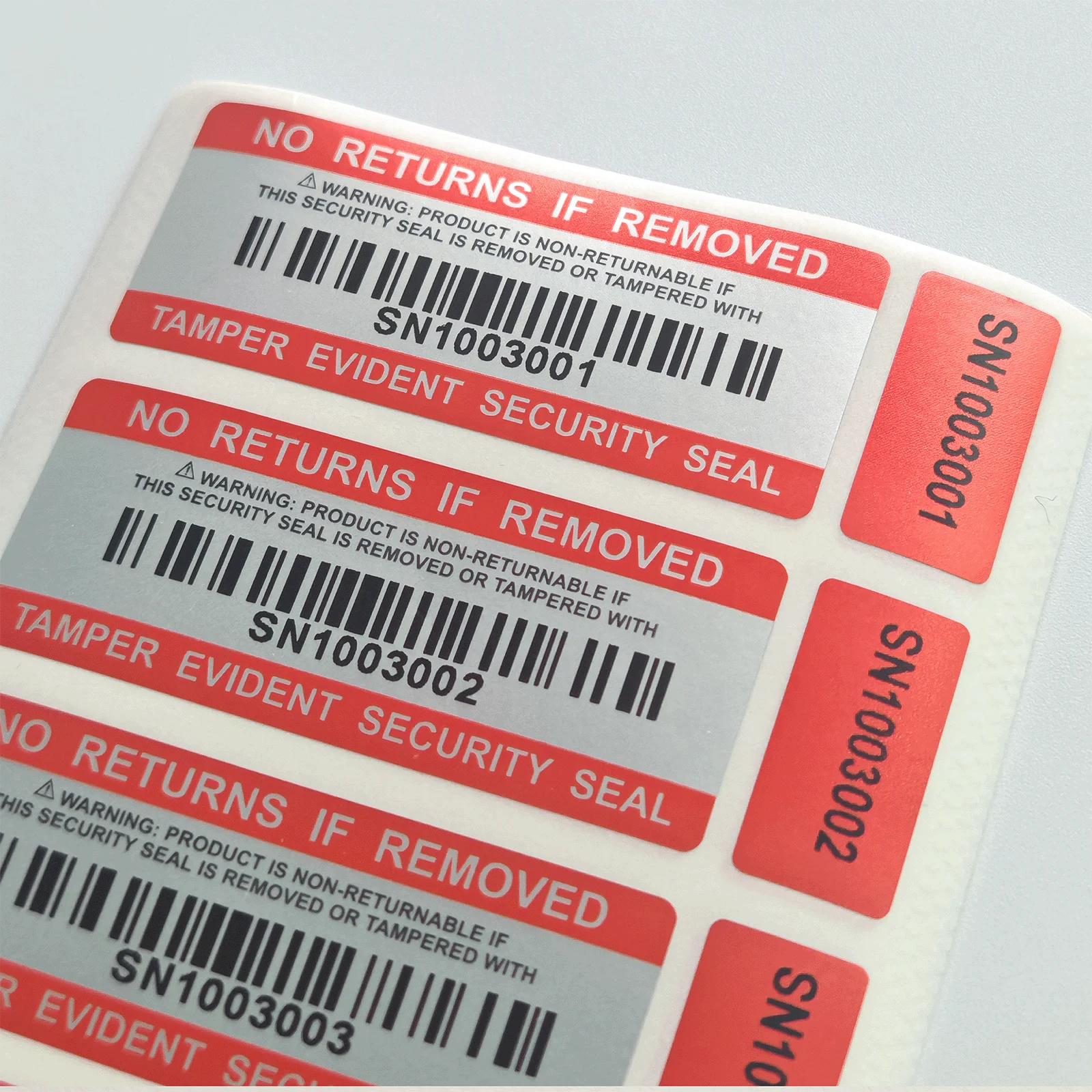 Manipulationssichere VOID-Sicherheitssiegel, matt-silberne PET-Barcode-Aufkleber, Garantieetiketten mit doppelter Seriennummer und Manipulationsschutz (5 x 2 cm)