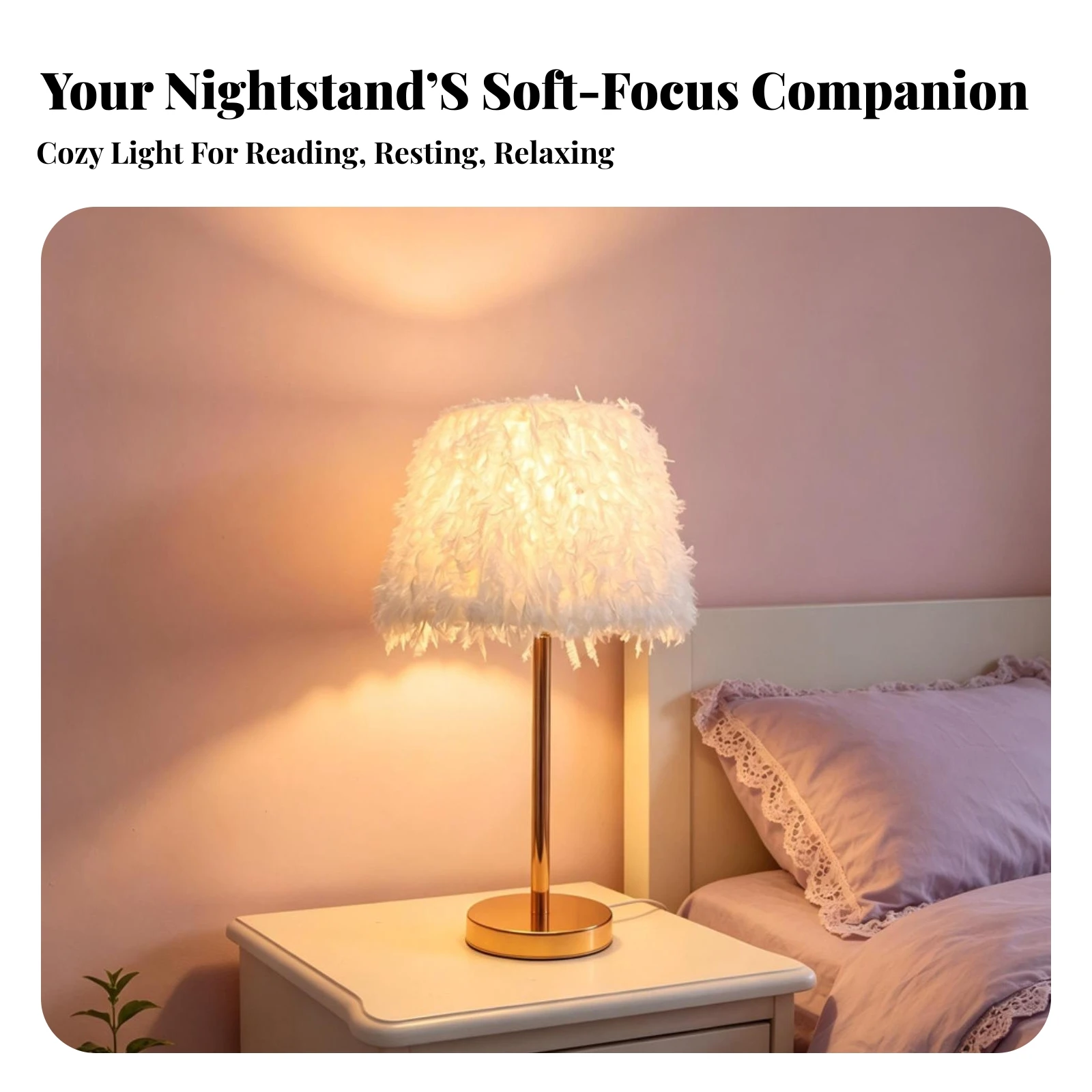 Feather Table Lamp Cloudlike Lamp with Feather Shade Modern Warm for Bedroom, Reading Nook