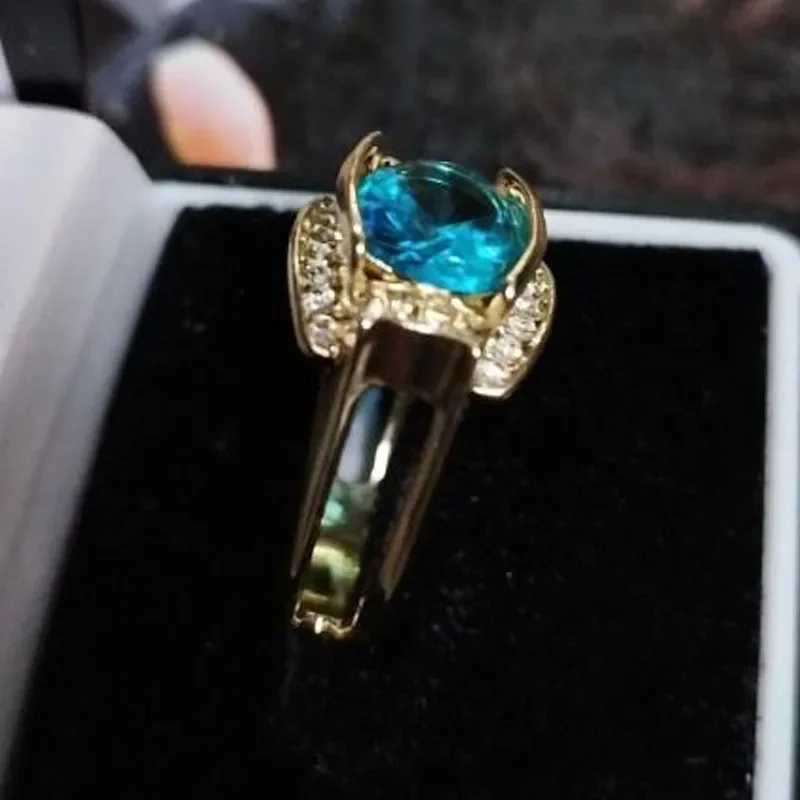 Milangirl Luxury Jewelry Gold Color Inlaid Light Blue Oval Crystal Zirconium Ring for Women Party Jewelry Female Accessories