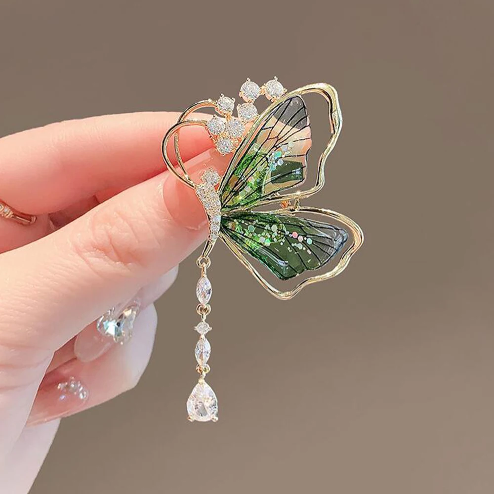 Luxury Butterfly Brooch for Women Fashion High Quality Butterfly Tassel Pins Shiny and Charming Jewellery Accessories New Design