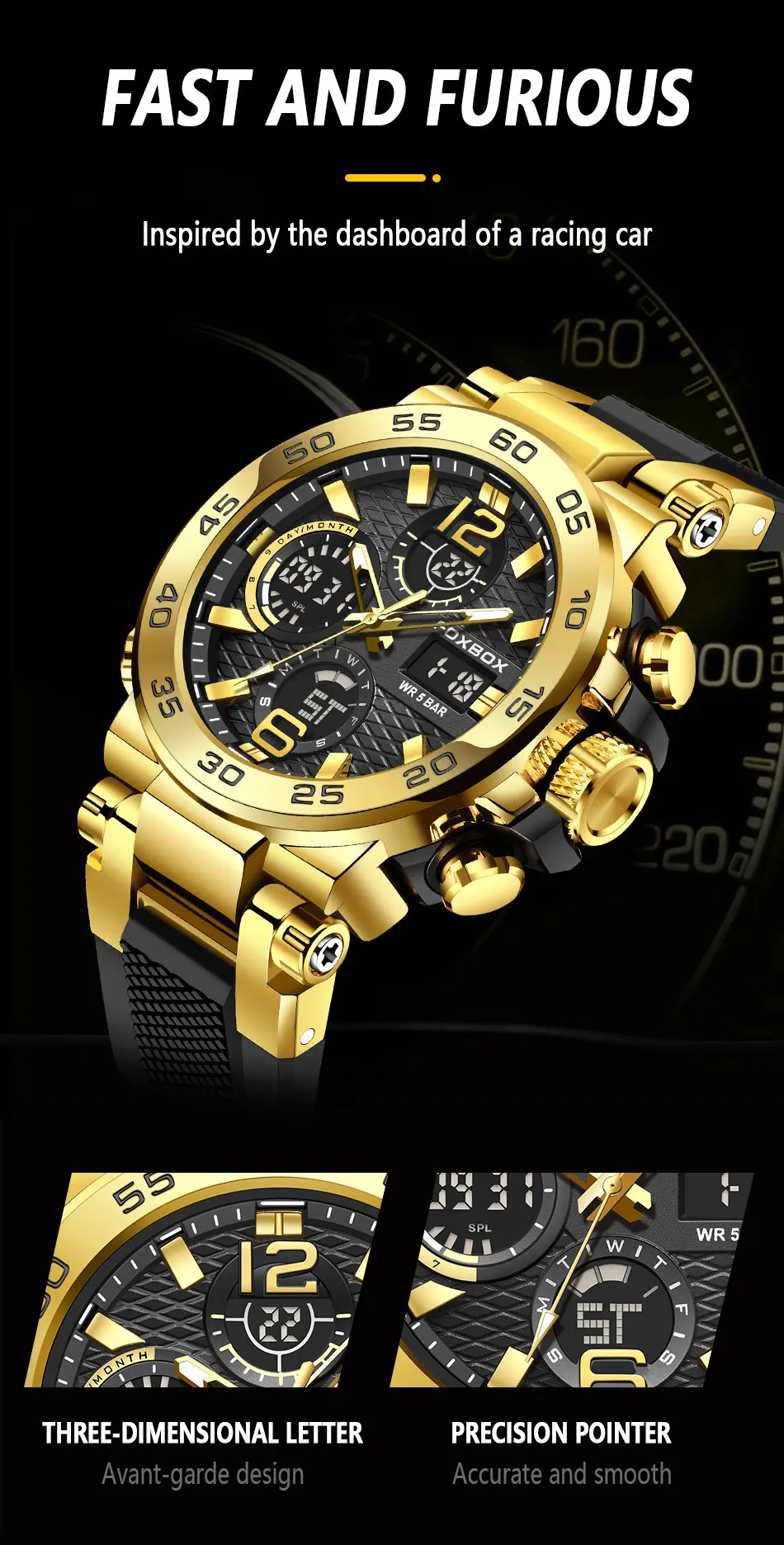 LIGE Neue Uhren für Herren, 50 m wasserdicht, Wecker, Reloj Hombre, LCD-Dual-Display-Armbanduhr, Quarz, Militär, Sport, Herrenuhr – Detail 4