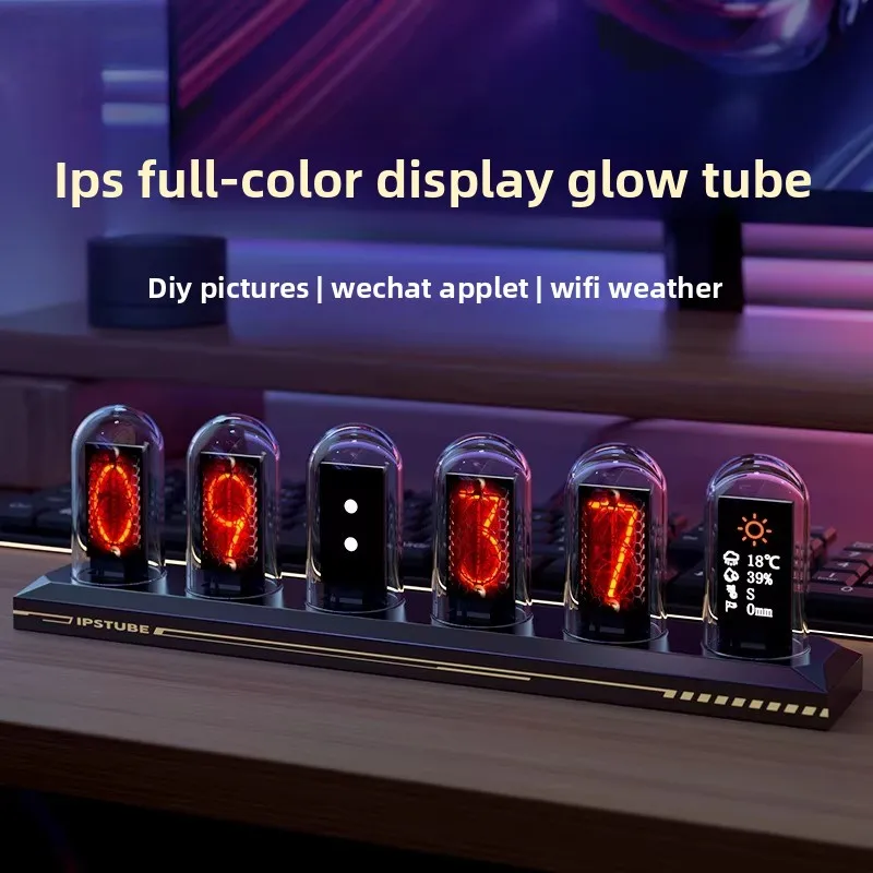 Simulated Nixie Tube RGB Screen Digital Clock Aluminum Alloy Gaming Room Ambient Light Desktop Atmosphere Lamp Modern Home Decor