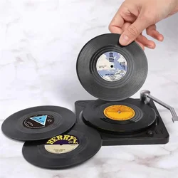 Creative Music Coasters with Vinyl Record Player Holder Set of 6 Vinyl Coasters for Drinks Retro Record Disk Coaster Mug Pad Mat