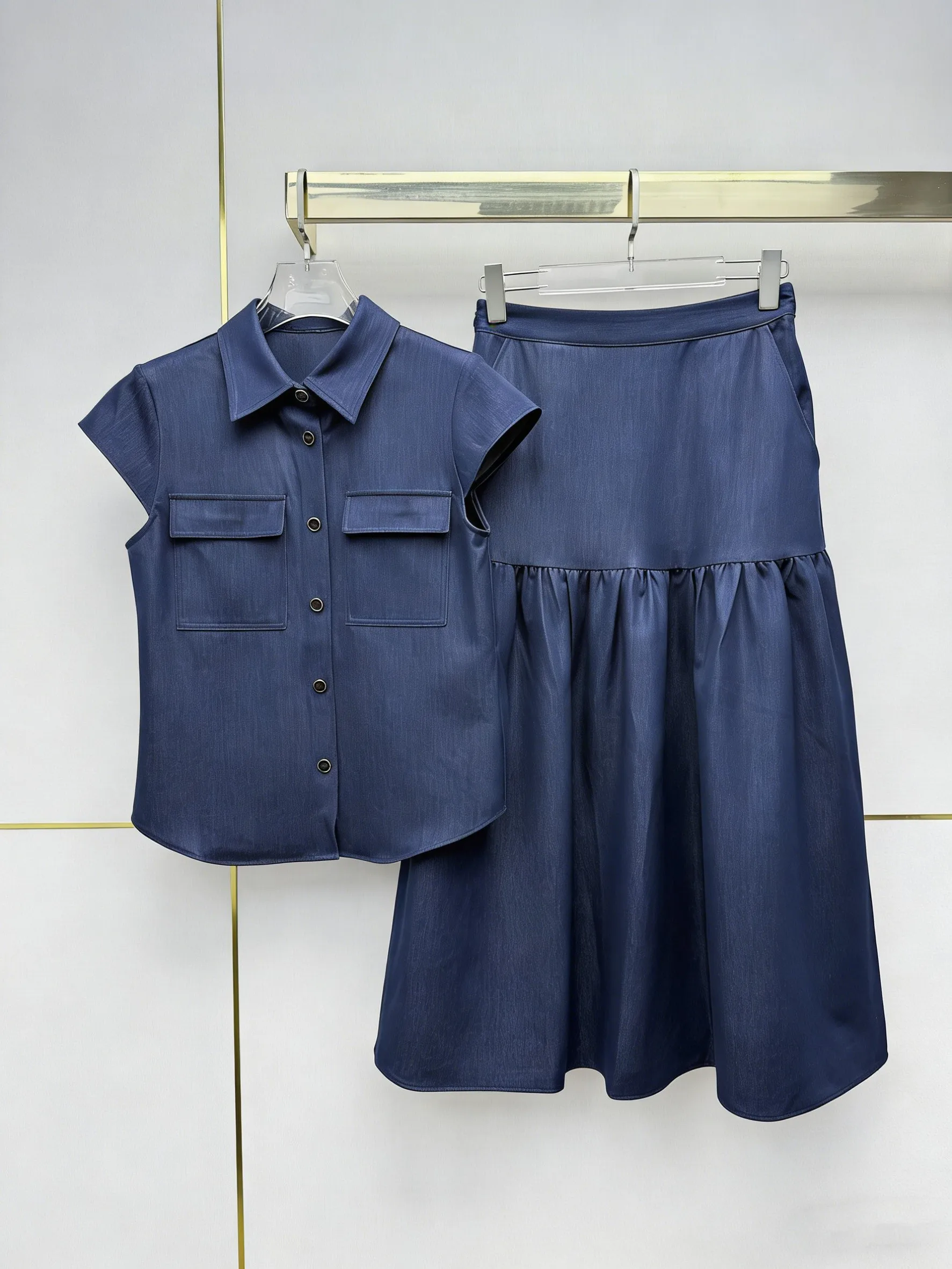 

High-Quality Casual Comfortable Fashionable Short-Sleeve Collared Long Skirt Ladies Set Quality Style Comfort Long Sleeve Dress