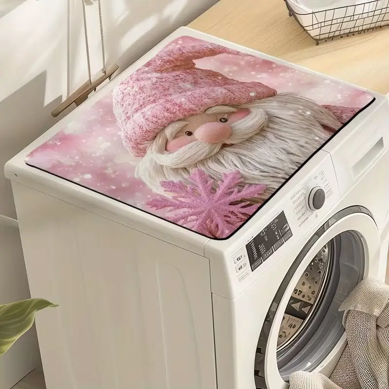VIKAMA Pink Christmas Gnome Tomte Gonk Snowflakes Washing Machine Top Cover Mat Waterproof Dustproof Washer Dryer Pad Home Decor