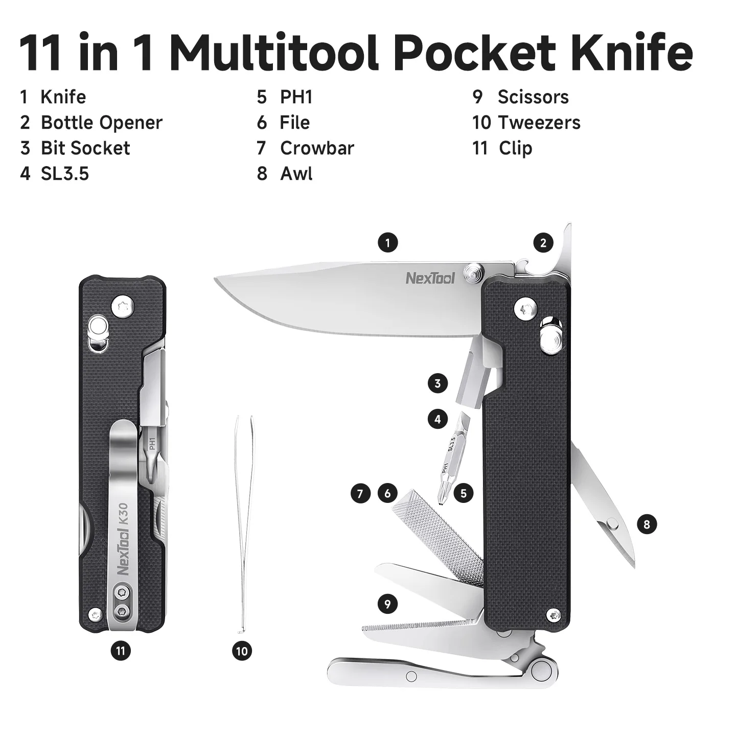 NexTool Knight K30 S0 Folding Multitool Pocket Knife with Scissors Screwdriver File EDC Gear for Camping Hiking Outdoor Gift