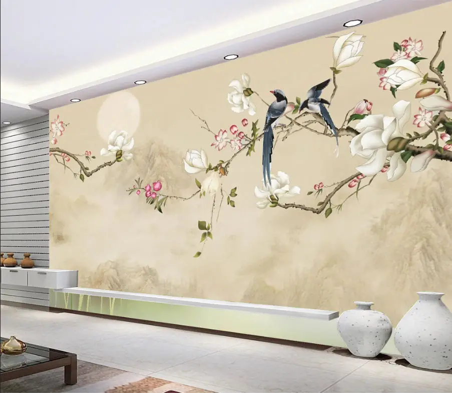 

Custom wallpaper Chinese landscape flower painting living room bedroom home decoration Flower and Bird Mountain wallpaper murals