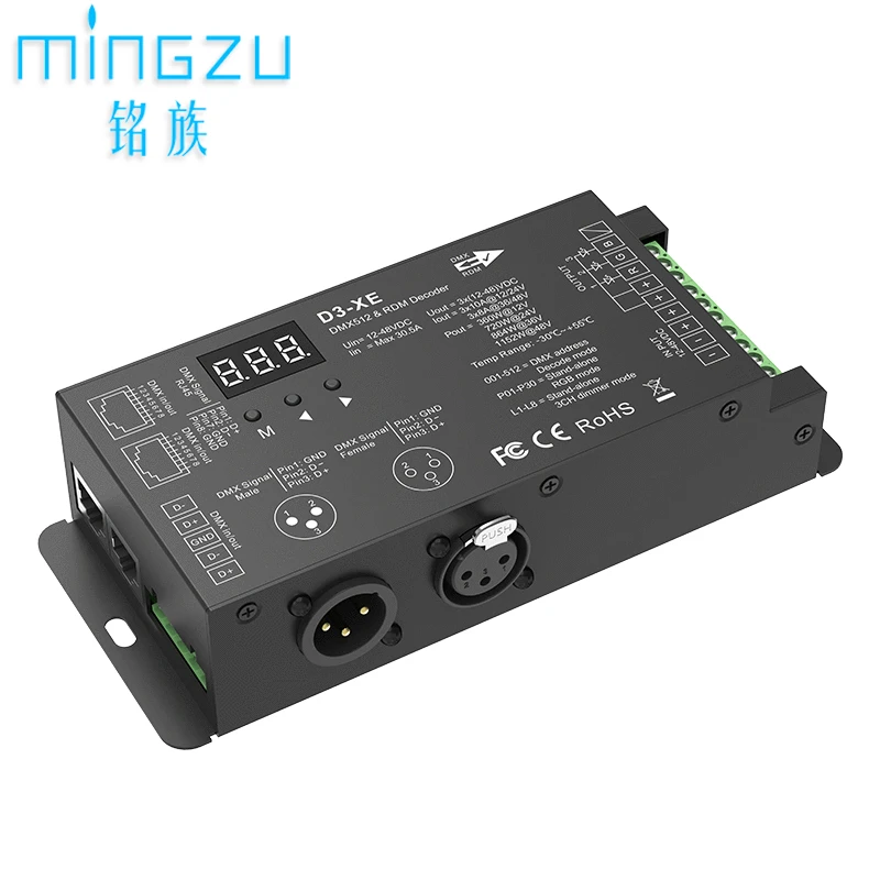 

DMX512 signal controller D3-XE 3 channels DMX Decoder LED RGB strip light Color adjustment dimmer controller RDM Numeric Display