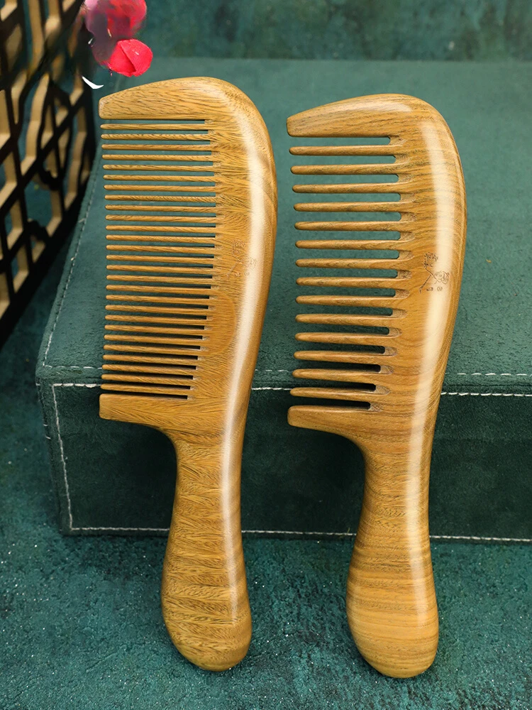 

Whole Wood Green Sandalwood Comb Children's Home Natural Wood Comb Sandalwood Carving Long Hair Wide Teeth Massage Sandalwood