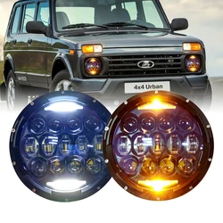 Universal Car Led 130W 7 inch H4 Led Headlight With DRL For Off Road,Car,Motorcycle,Lada Niva 4X4 1995-2022 UAZ Hunter Headlamp