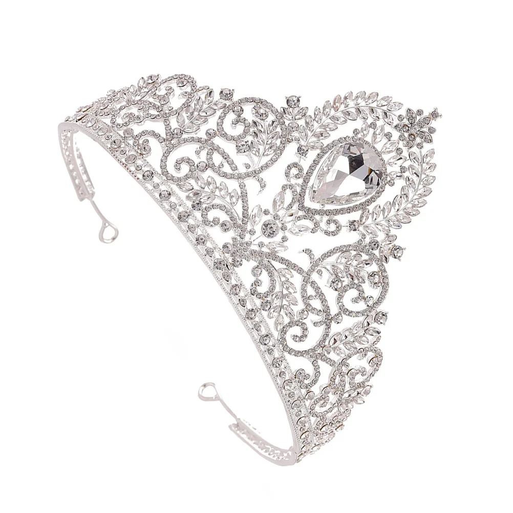 1 قطعة تاج حجر الراين على الطراز الباروكي الأحمر مطعمة تيارا أنيقة كبيرة لتزيين شعر العروس ووصيفة العروس #3